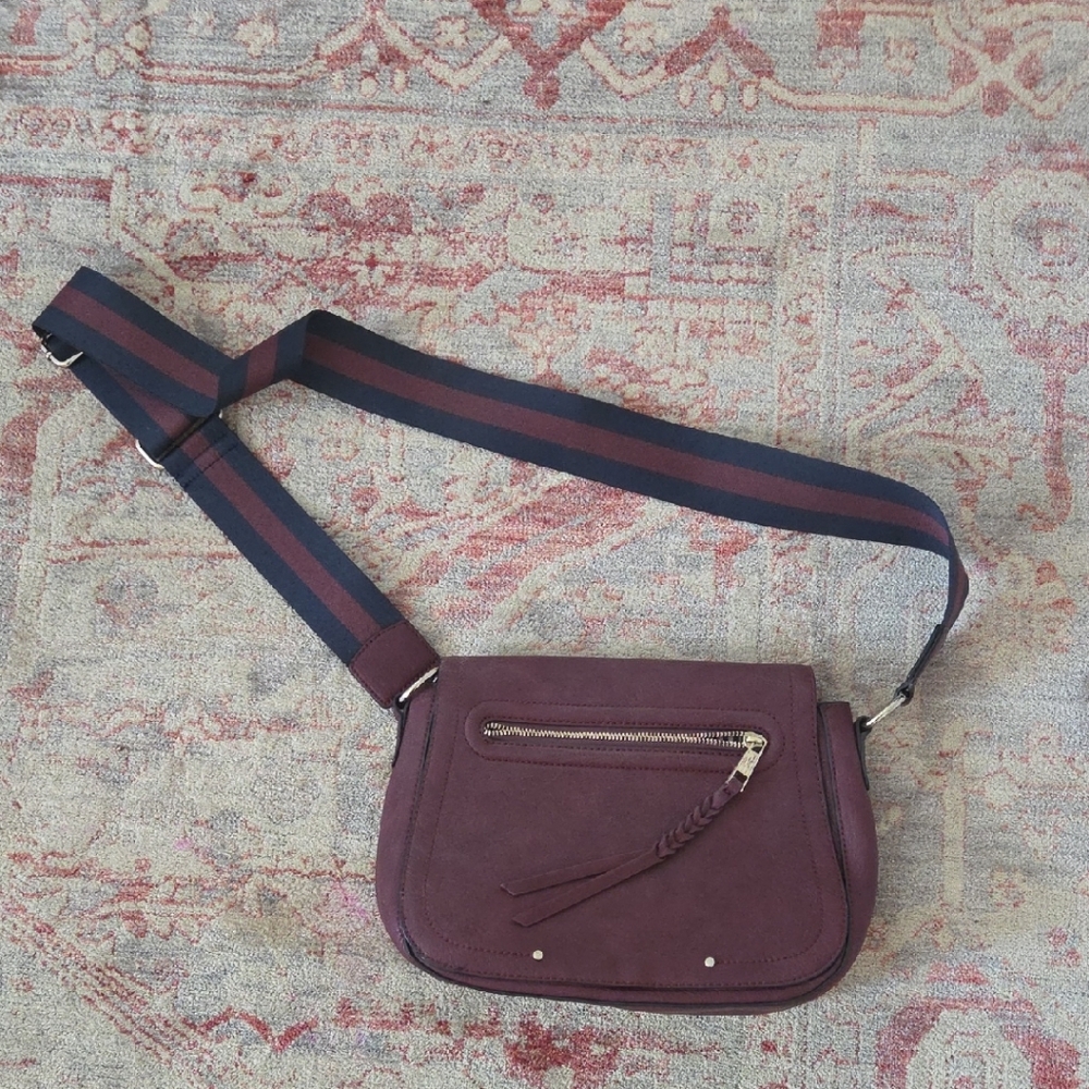 GAP Burgundy Crossbody Bag with Navy Strap